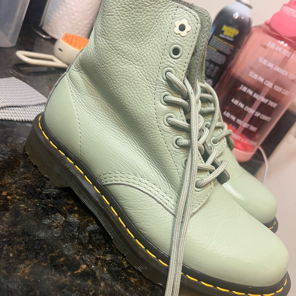 Dr. Martens Mint Green Leather Lace-Up Boot - Picture 3 of 6